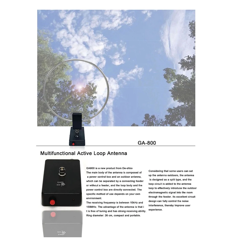 SDR 단파 라디오 안테나, 액티브 루프 안테나, 배터리 포함, SW 10KHz-159MHz HF 라디오 단파 안테나, GA800, 신제품