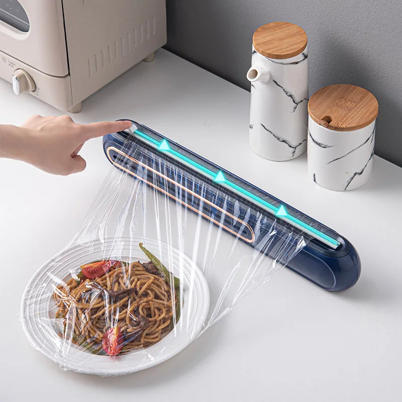 1pc Plastic Wrap Cutter Dispenser Magnetic Refillable Kitchen Accessories