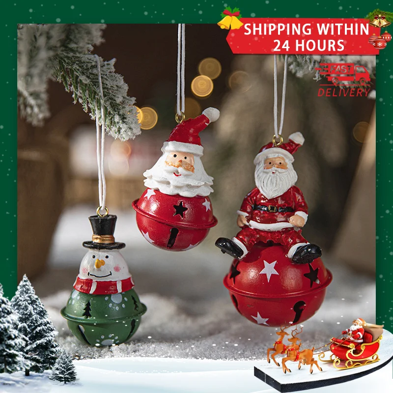 

Creative Ornaments Red Green White Bells Iron Christmas Tree Pendant Material Craft XMAS Decoration Festival Dress Up Supplies