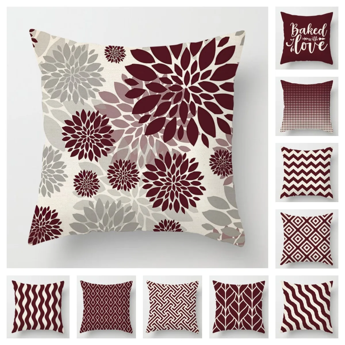 Geometric Red Pillow Cover 50*50 Living Room Sofa Decoration Cushion 40*40 Solid Color Linen Home Decor |