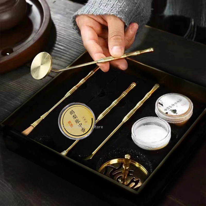 8 Pieces Set Seal Incense Tool Gift Box Yellow Copper Tool Home Indoor/study/office/tea Room/yoga Room Aromatherapy Supplies