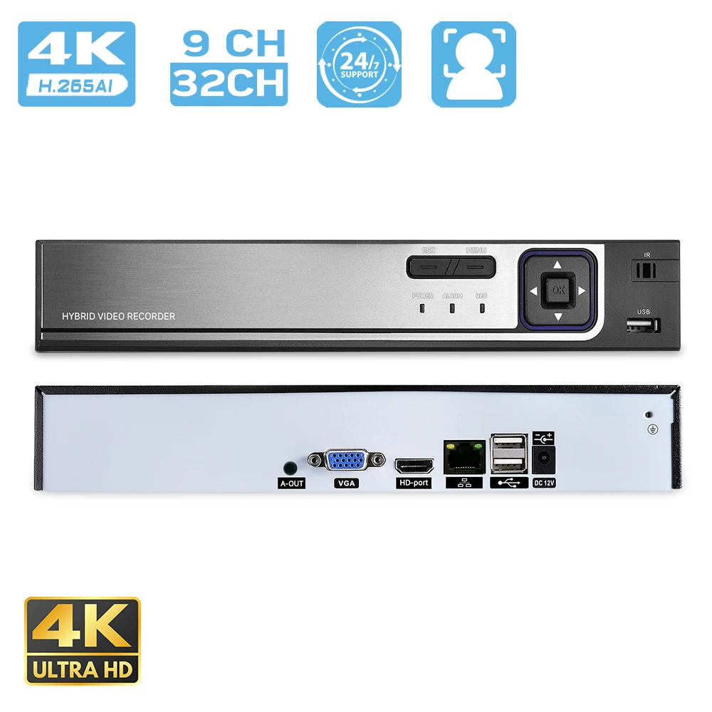 

BESDER 32CH 4K UHD Выход CCTV NVR H.265 9CH 16CH 5MP сеть видеонаблюдения Xmeye P2P ONVIF AI распознавание лица DVR