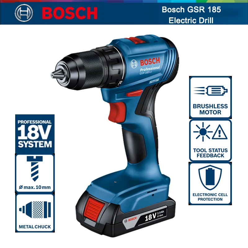 

Bosch GSR 185-LI Brushless Electric Drill Professional Cordless Drill Driver Rechargeable Electric Screwdriver 18V Power Tools