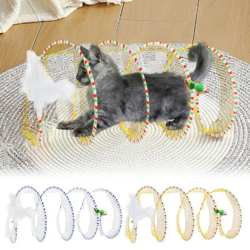

Folded Cat Tunnel S Type Cats Tunnel Spring Toy Mouse Tunnel With Feather Cat Outdoor Cat Toys For Kitten Interactive