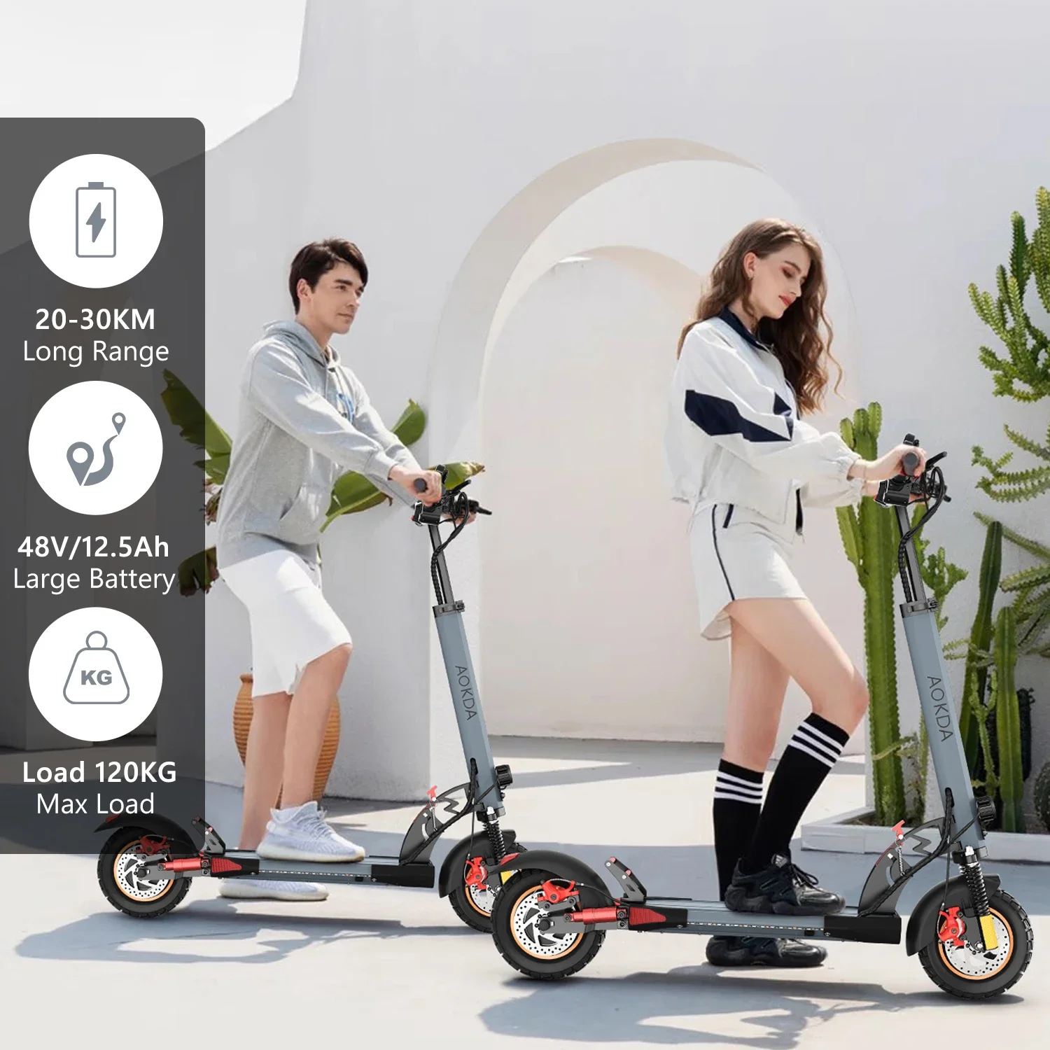 AOKDA A1 City Commuting 10 Inch Tires 800w Motor 48v 12.5ah Battery Foldable Electric Scooter 45km/h Max Speed