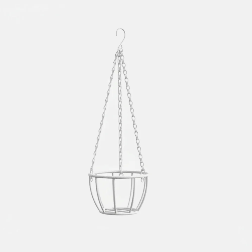 Vintage-Style Iron Hanging Planter with Chain - Round Pot Tray Holder