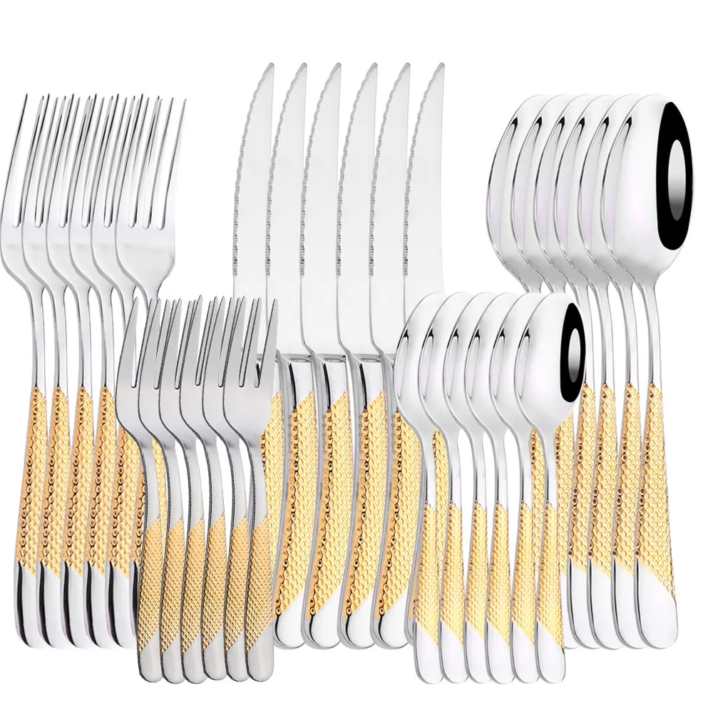 Description Picture 2 of itemAJOYOUS 30Pcs Dinnerware Set Steak Knives Fork Tea Spoon Cutlery Set Stainless Steel Western Flatware Kitchen Tableware