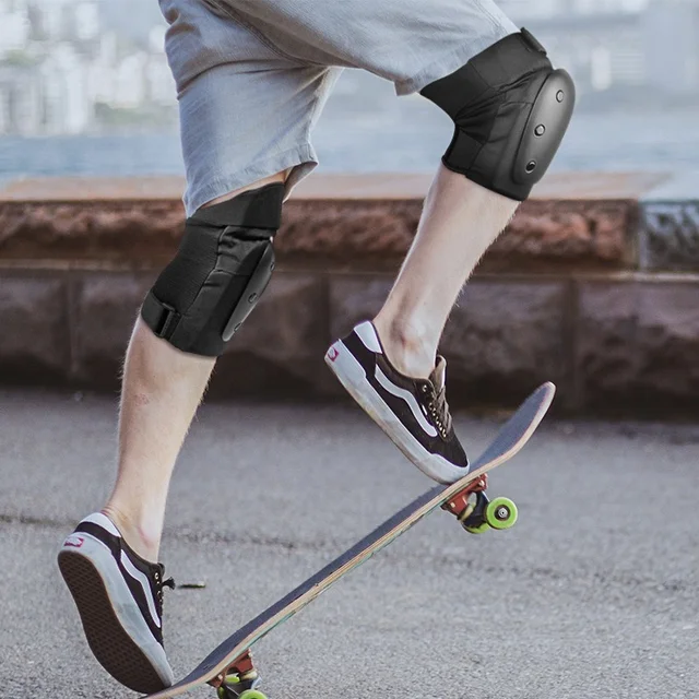 6pcs /Kit Black Velcro Skateboard Ice Roller Skating Protective Gear Elbow Pads Wrist Guard Cycling Riding Knee Protector Kids 2