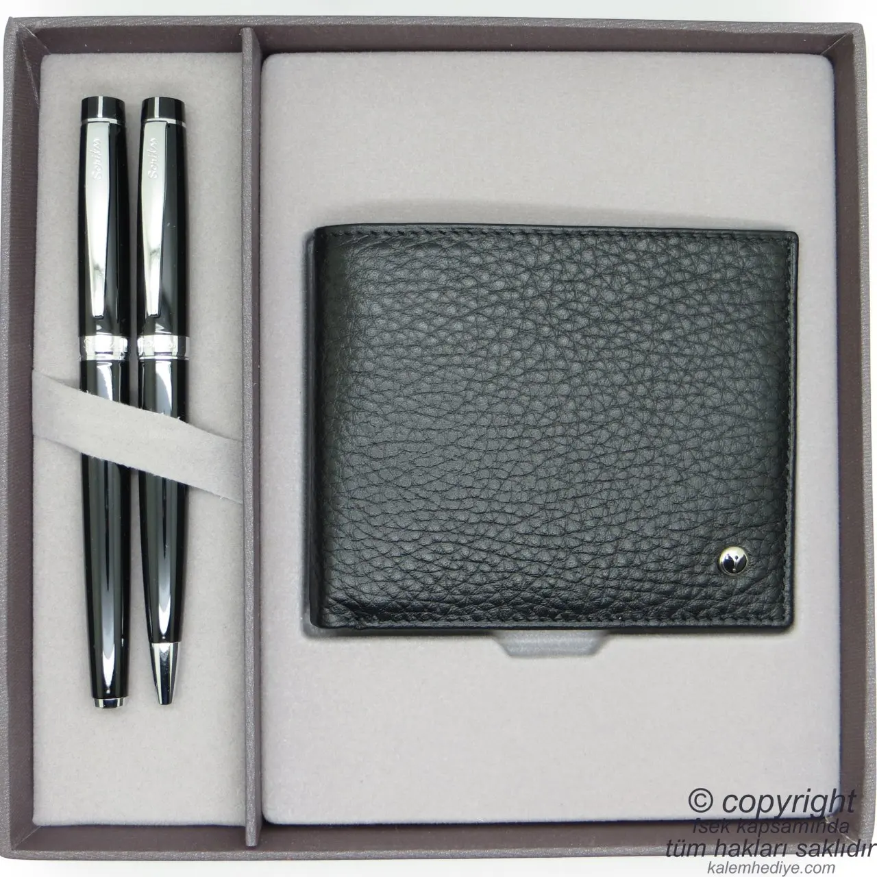 Scrikss Leather Stand Black Chrome Gift Set MD-2060 | Wallet + Pen İsme Custom pen Hediyelik Se