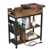End Table with Charging Station, Flip Top Narrow Side Table Nightstand with Outlets USB Ports and Storage, Bedside Table 1