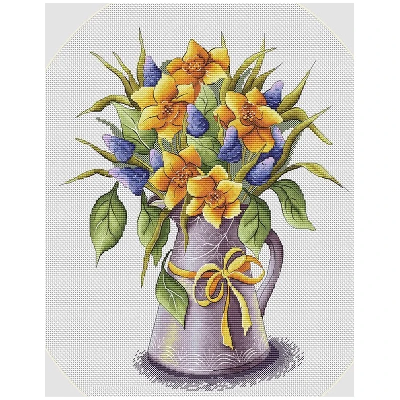 

A Small Vase in Spring Patterns Counted Cross Stitch 11CT 14CT 16CT 18CT DIY Cross Stitch Kits Embroidery Needlework Sets Crafts