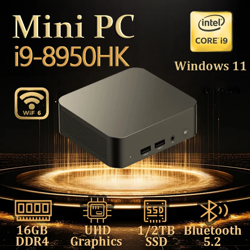 2025 미니 PC i9 8950HK 게이밍 미니 컴퓨터 윈도우 11 프로 16GB DDR4 1TB 2TB M.2 SSD WiFi 6 UHD 그래픽 데스크탑