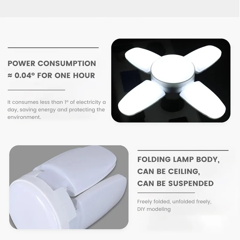 E27 Fan Shape Foldable 28W LED Bulb AC220V/110V Deformation for Home Ceiling Lights Warehouse and Garage White Leaf Light 6500K