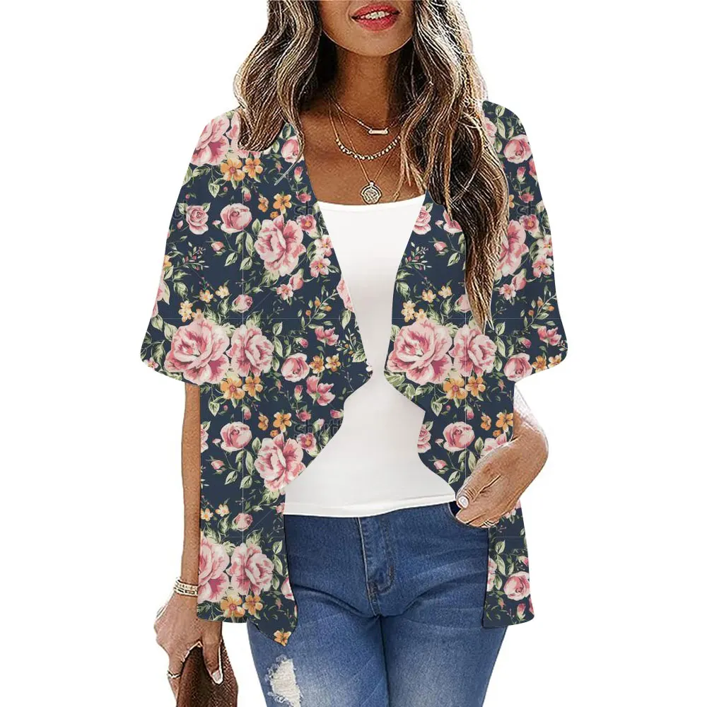 

2023 Cardigan Shirt Floral Print Clothing Loose Version Kimono Casual Clothing High Quality Beach Wear Women'S Half Sleeve Top