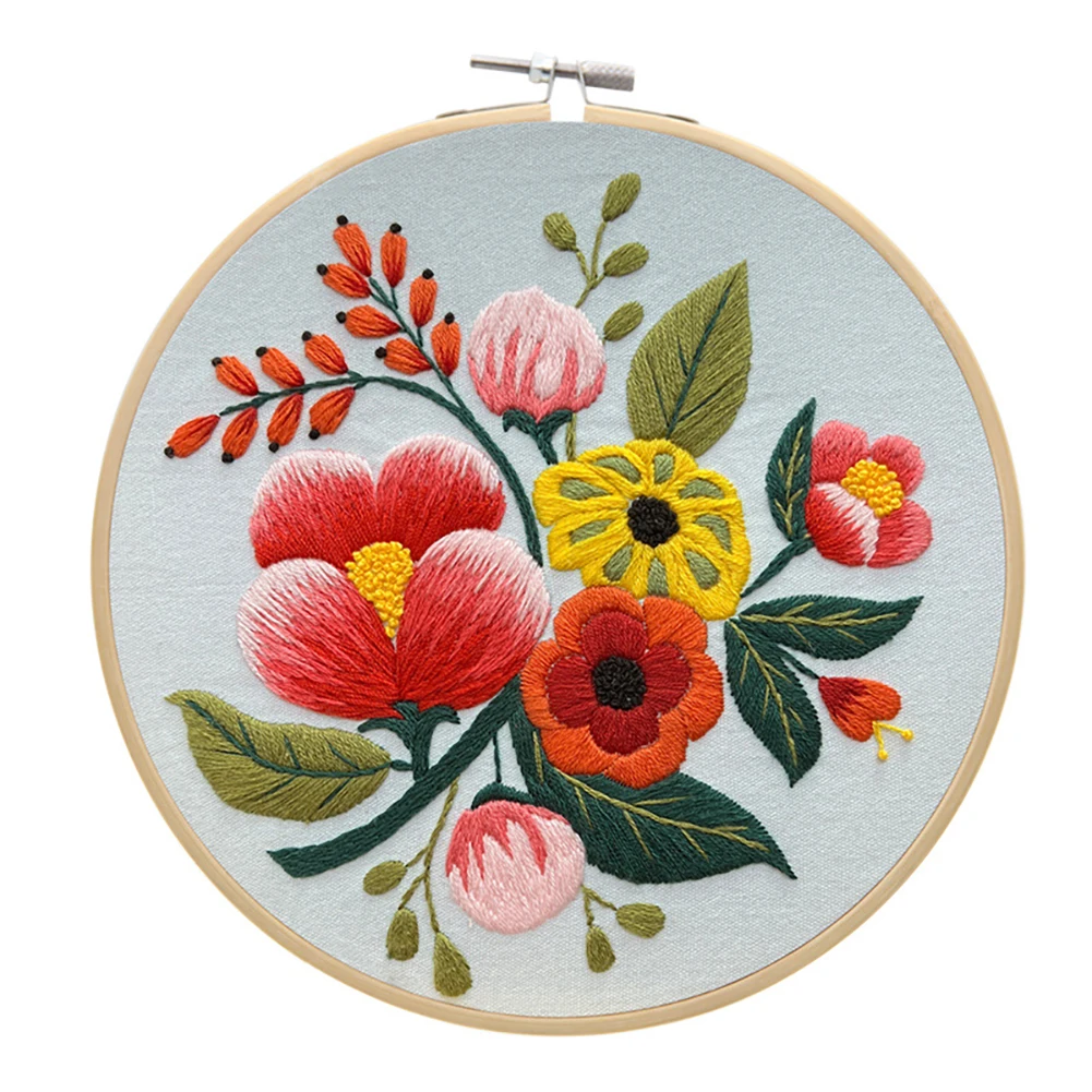 Flowers Embroidery Materials Package DIY Needlework Embroidery Cross Stitch Kit Beginners Decor Paintings No EmbroideredHoop