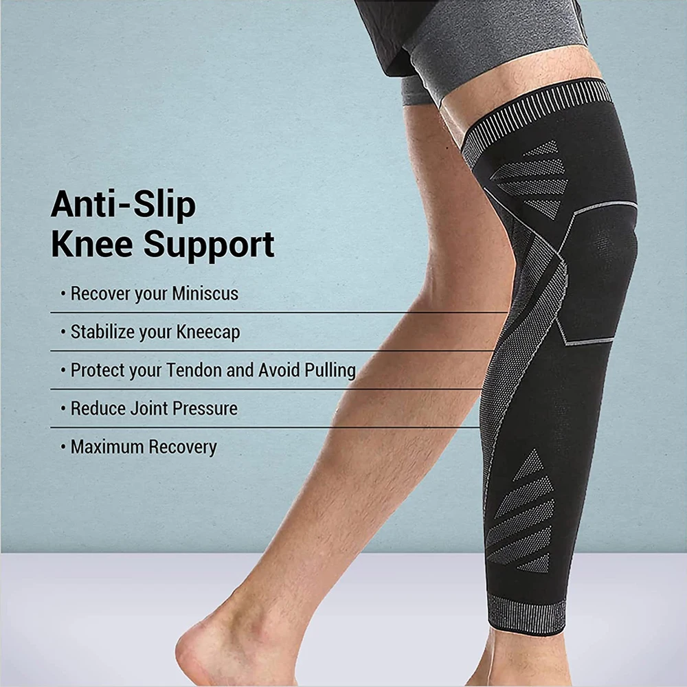 1 paio Sport maniche a compressione per gambe intere ginocchiere protezione di supporto per sollevamento pesi artrite sollievo dal dolore articolare strappo muscolare