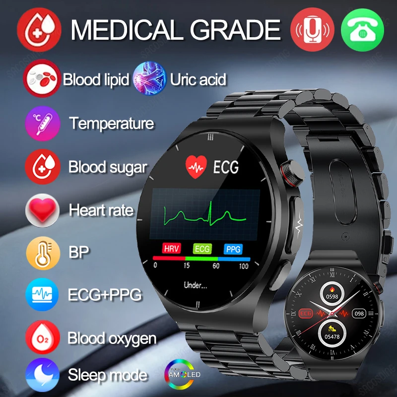 

2023 New Noninvasive Blood Sugar Smart Watch Health Blood Lipid Uric Acid Monitor ECG+PPG Watch Smart Bluetooth Call Smartwatch