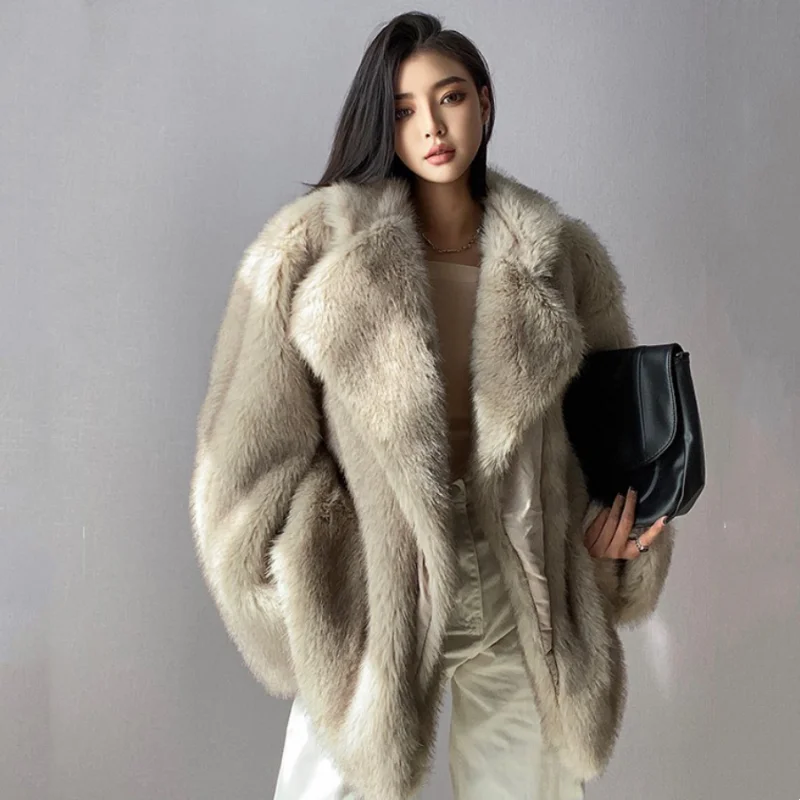 2025 Moda Inverno Donna Pelliccia Jacker Ragazze Cappotto di pelliccia sintetica oversize Spessore Capispalla caldo Soffici abiti in pelliccia di volpe sintetica 4