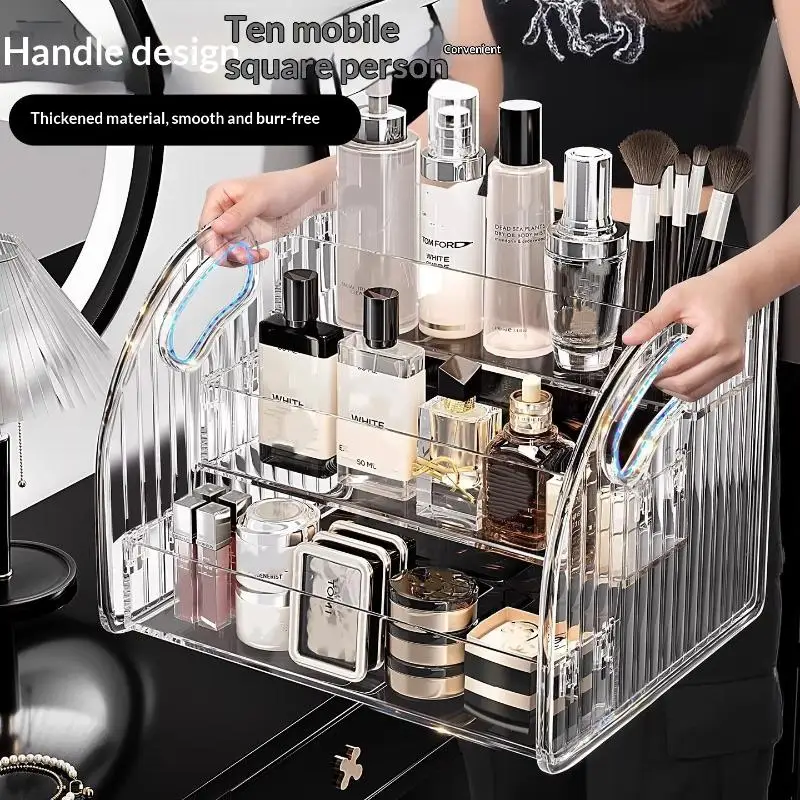 Organizzatore Cosmetico in Acrilico Trasparente di Grandi Dimensioni, Supporto da Scrivania Multi-Livello per Conservazione di Diversi Prodotti di Trucco - immagine 4