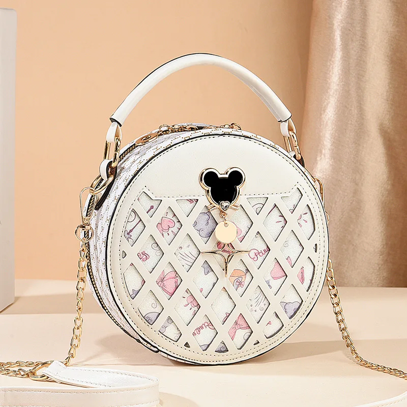 Women's Bag 2024 New Spring/Summer Personalized Trendy Korean Edition Printed Broadband Small Round Bag Crossbody Chain Bag