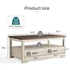 Wood Coffee Table for Living Room, Open Display Area and Storage Drawers with Metal Handles, Chic Style with Curved Base 5