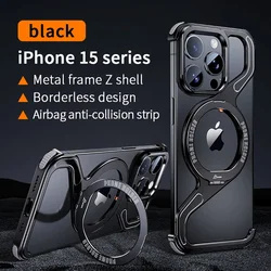 Sleek Frameless Magnetic Phone Case with Rotating Ring - iPhone 14 (Black)