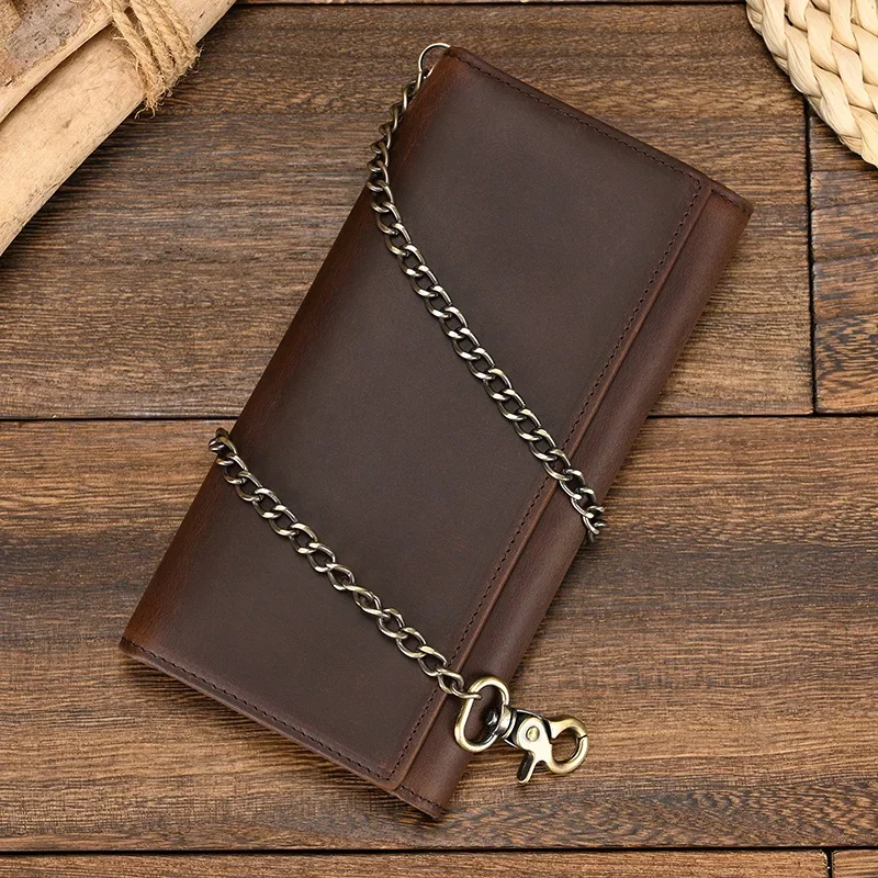 Genuine Leather Men's Wallet with Iron Chain