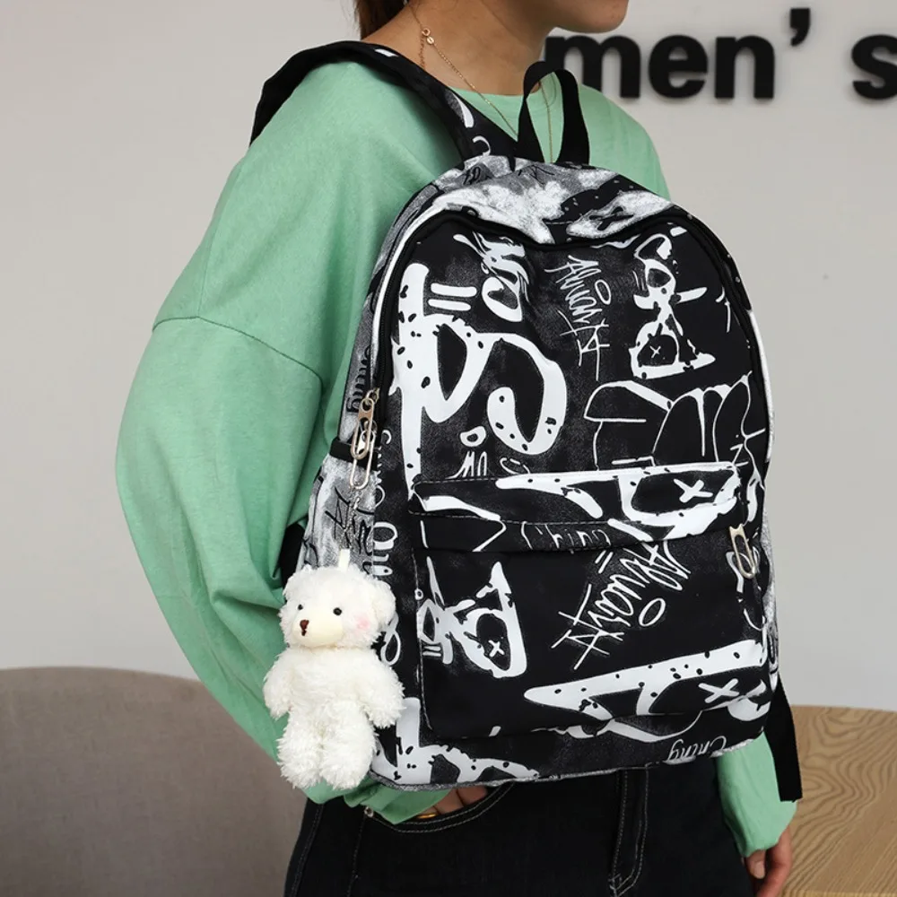 Fashion Nylon Women's Backpack Graffiti Printing Waterproof School Bags Large Capacity Shoulder Bag Students 1