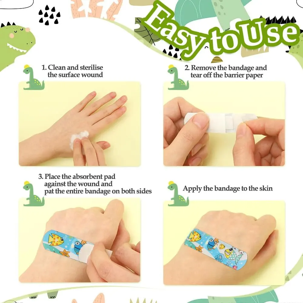 100Pcs Kids Bandages Bulk Kids Cute Cartoon Bandages Flexible Adhesive Strips Medical Waterproof Breathable for Children 4