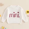 Suefunskry Family Matching Sweaters 1PC Mommy and Me Letter Embroidery Knitwear Long Sleeve Round Neck Warm Pullover Tops 2