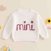 Suefunskry Family Matching Sweaters 1PC Mommy and Me Letter Embroidery Knitwear Long Sleeve Round Neck Warm Pullover Tops 2