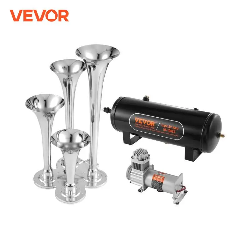 VEVOR Train Horns Kit 4 Trumpet Air Horn Kit 150dB Train Horns 12V 120 psi Air Compressor For Car Truck Van Boat Pickup train horn,car air horn