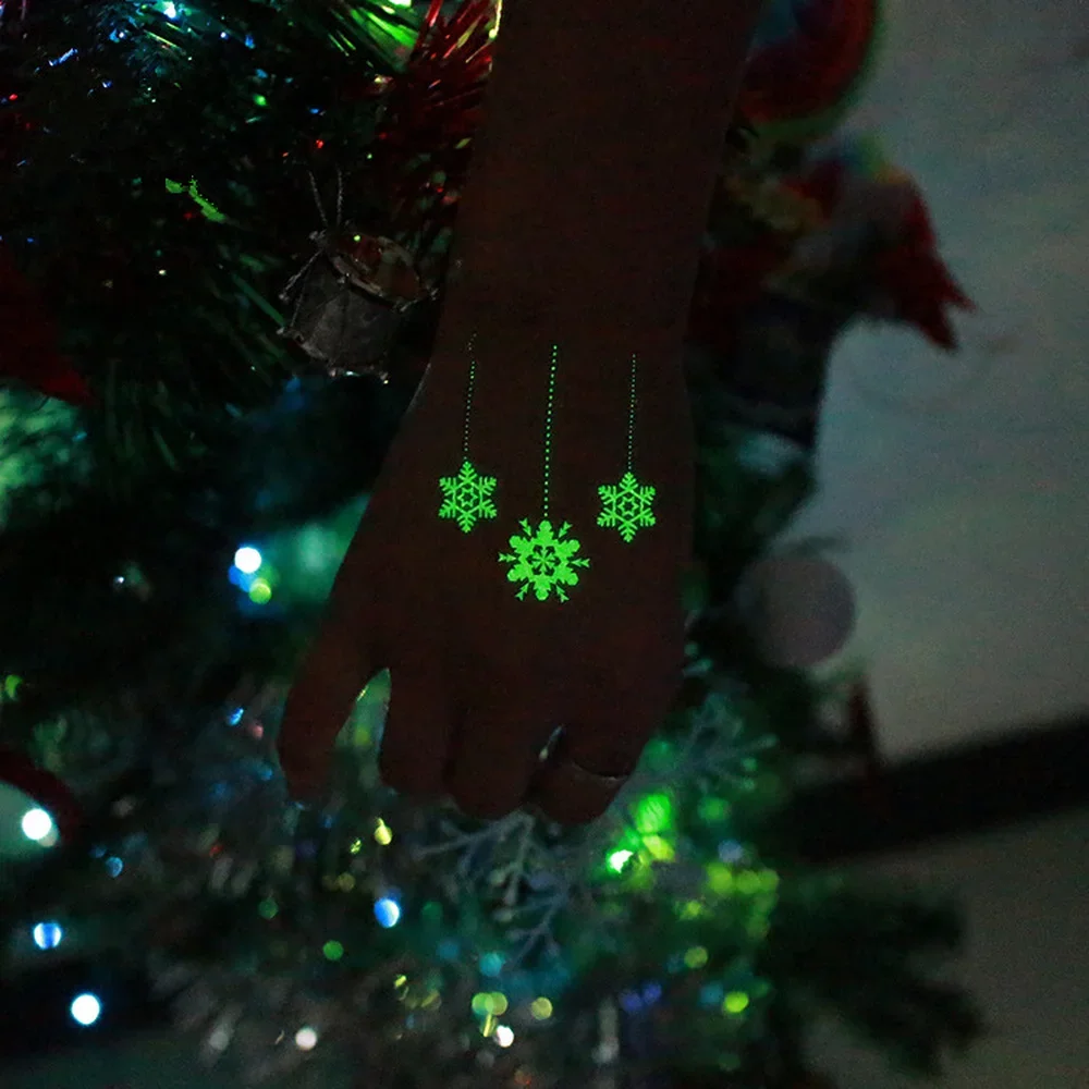 1 pcs Christmas Luminous Tattoo sticker Waterproof Arm Body Art Fake Tattoo Sticker for kids men women New Year Santa Home Decor