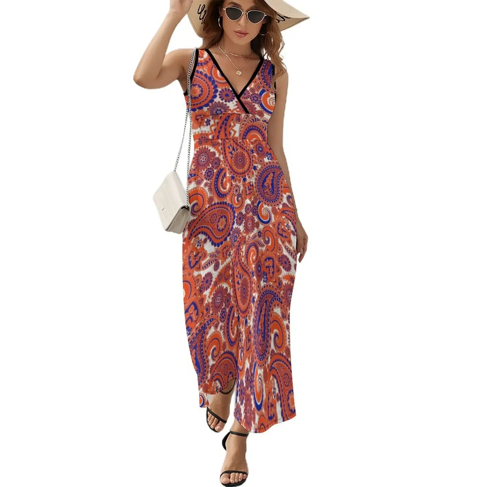 thumbnail image 1 of Vestido Paisley Game Day Vestido sin mangas de mármol blanco de Florida Vestido de noche para mujer de lujo, 1 of 7