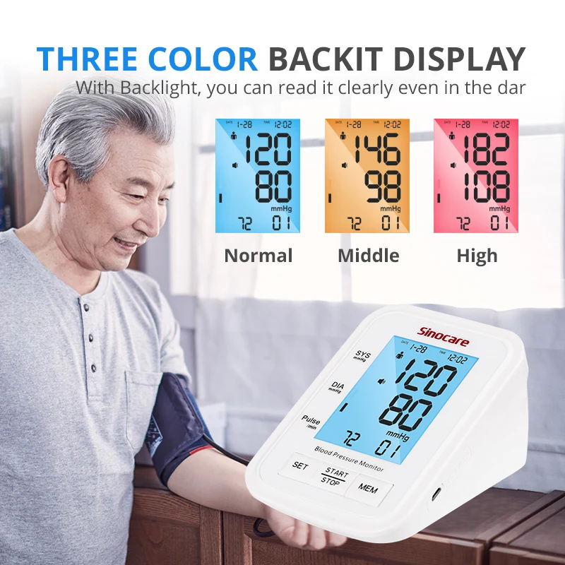 Sinocare Arm Blood Pressure Monitor Digital Sphygmomanometer Medical Pressure Meter Gauge Device Cuff Pulse Heart Rate Health