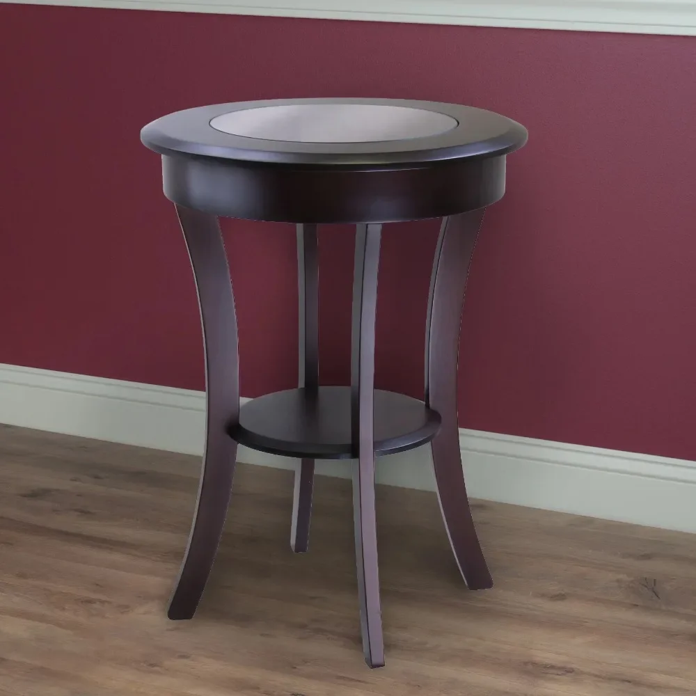 

Coffee Table for Living Room Furniture for Tv Cappuccino Finish Wood Cassie Round Accent Table With Glass Top Service Tables