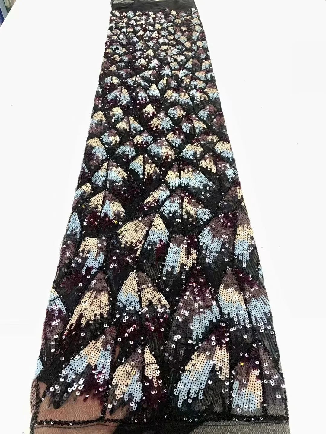 

2024 High Quality African Nigerian Lace Fabric Embroidery Tulle Pure Wedding Party Dress Heavy Sequins For Bridal Sewing 5yards