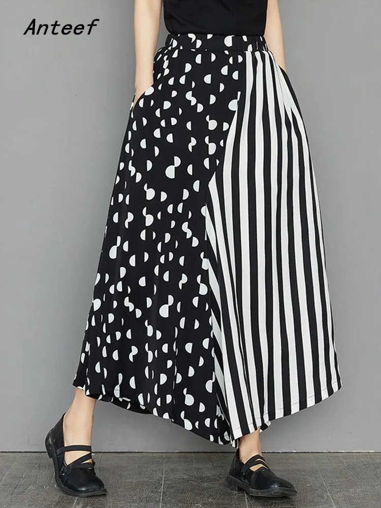 

chiffon vintage Polka Dot stripe high waist casual loose summer trousers woman wide leg pants 2022 streetwear women clothing