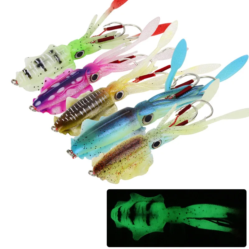 

Lead Octopus Bait Swimbait Double Hook Soft Squid Bait 15cm60g Metal Jig Lifelike Skirt Tail Fishing Accessory
