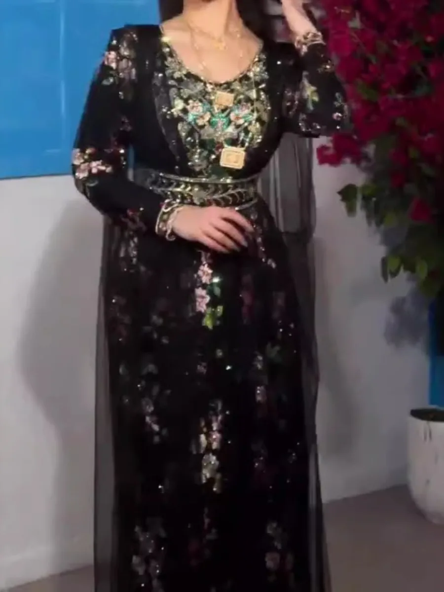 Eid Muslim Party Dress for Women Print Floral Ramadan Abaya Long Dress Belt Morocco Vestidos Largos Dubai Robe Jalabiya 2024