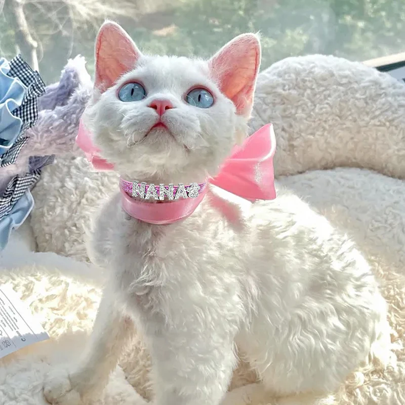 맞춤형 블링블링 이름 고양이 목걸이, 맞춤형 DIY 라인석 이름 고양이 개 목걸이, 강아지용 작은 개, 애완 고양이, 고양이 목걸이