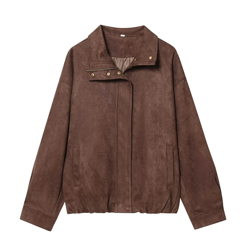 TFMLN Autumn Winter Women's Suede Jackets Fashion Loose Long Sleeves Elegant Warm Coat Chic Street Leisure Zipper Coats