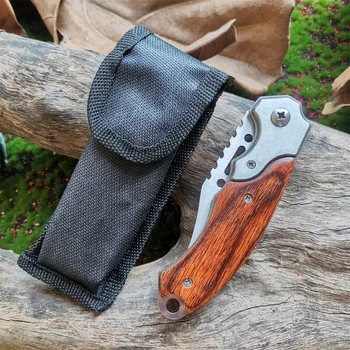 LED Light Folding Blade Knife with Wooden Handle for Hunting, Self Defense and Survival - Portable and Versatile Pocket Knives 4