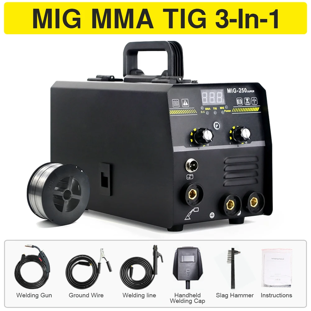 3 In 1 Mig MMA TIG Non Gas Welding Machine 250 Super 220V Welding Equipment Intelligent Adjustment IGBT Inverter Welder,welding welders