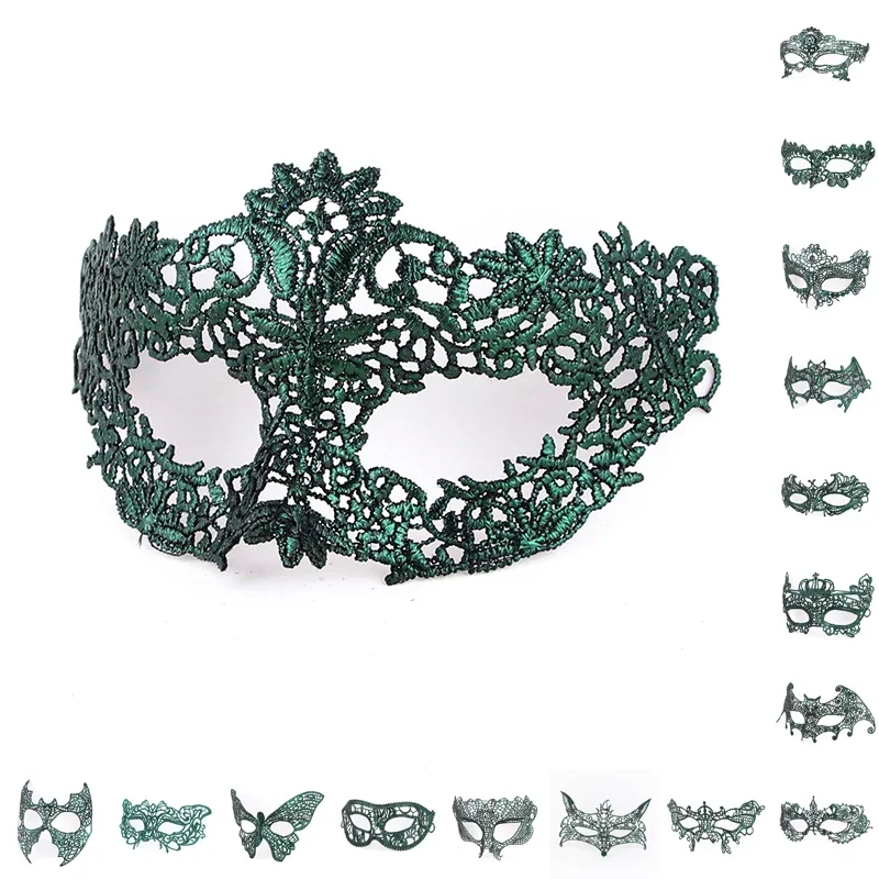 Green Color Shaped Ladies Sexy Lace Masquerade Mask for Carnival Halloween Christmas Ball Party Supplies