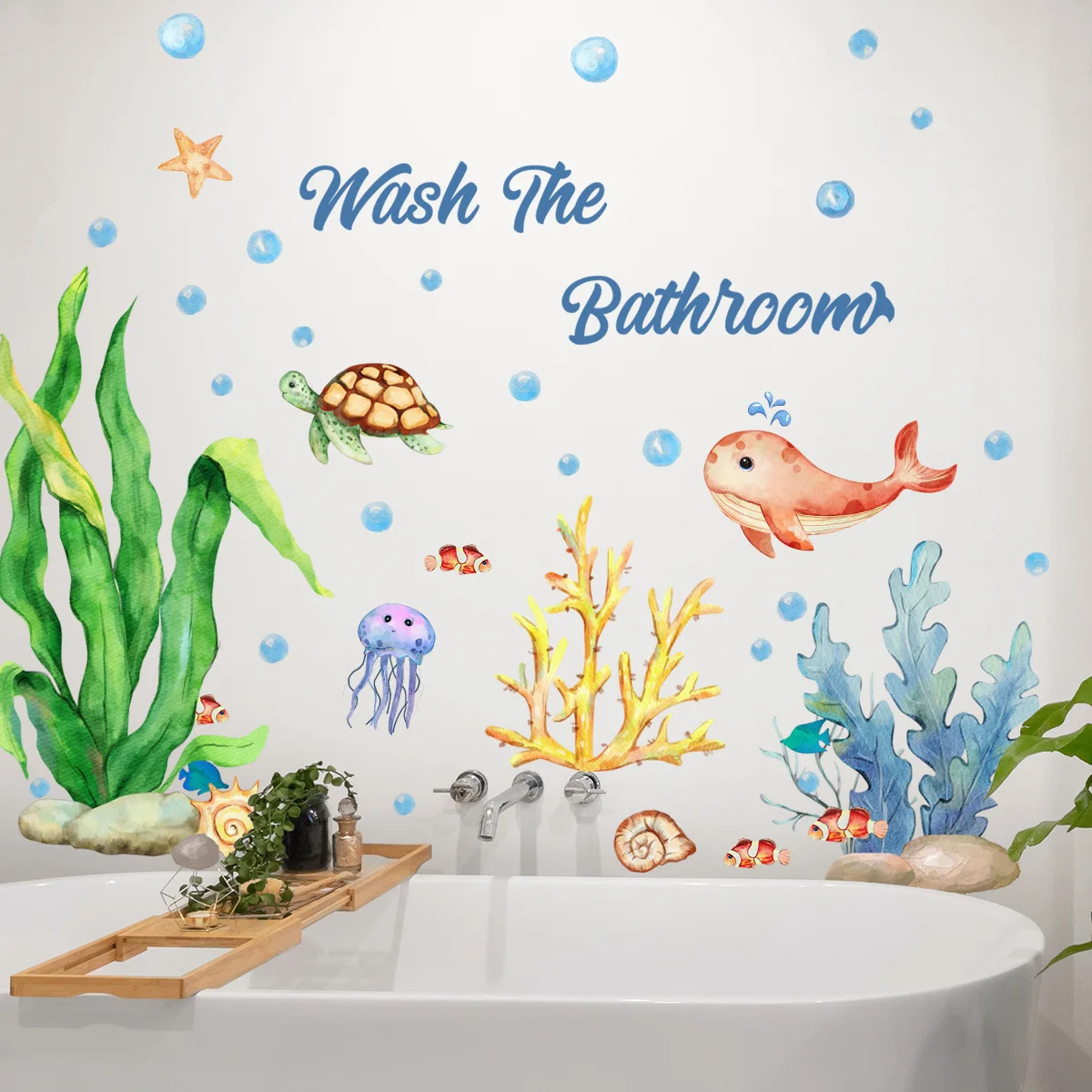 Настенные Стикеры с морскими водорослями и Медузой для ванной, душевой комнаты, украшение для ванной, задний фон для ванной, наклейки для гостиной