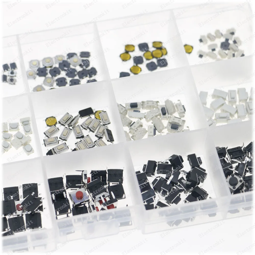 300Pcs 15 가지 유형 촉각 푸시 버튼 스위치 자동차 원격 제어 키 버튼 터치 마이크로 스위치 구색 DIY 키트