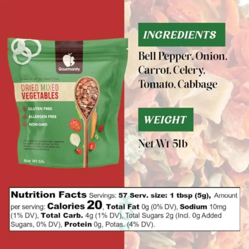 5lb Tasty Vegetable Soup Blend Dehydrated Vegetables for Ramen Toppings Stews and Emergency Food Bulk Resealable Bag All Natura - Image 2