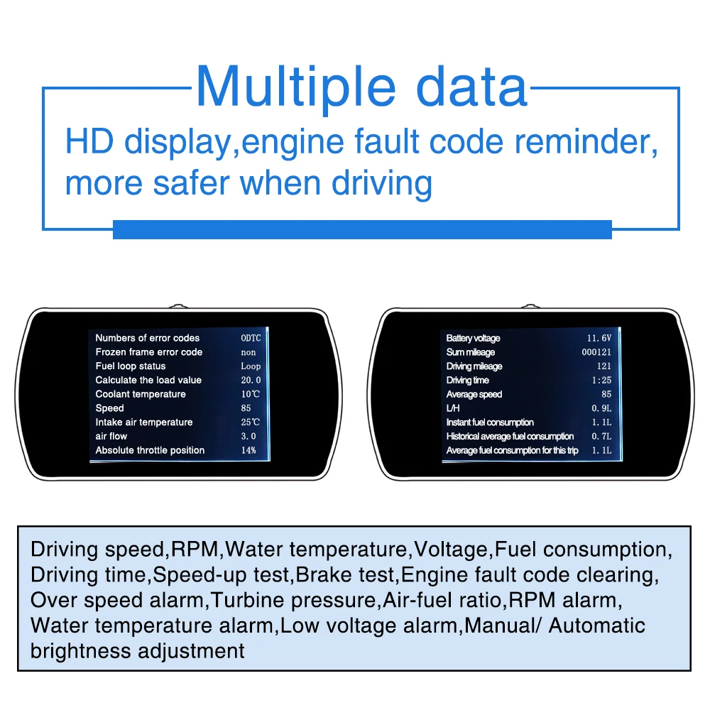 Фото Wyobd P12 Car HUD OBD2 бортовой компьютер авто Датчик давления турбины Измеритель температуры воды Таблица температуры масла Head Up Display Отображать скорость автомобиля KMH MPH №4