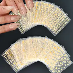 Premium Gold 3D Nail Art Stickers - 30 Sheets of Self - Adhesive Designs with Lines & Stars (30 sheets)